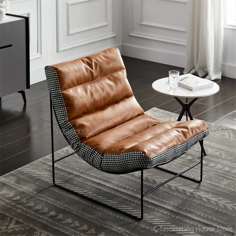 Designer Single Sofa Chair Light Luxury Living Room Chairs Modern Simple Recliner Houndstooth Lazy Chair Modern Leisure