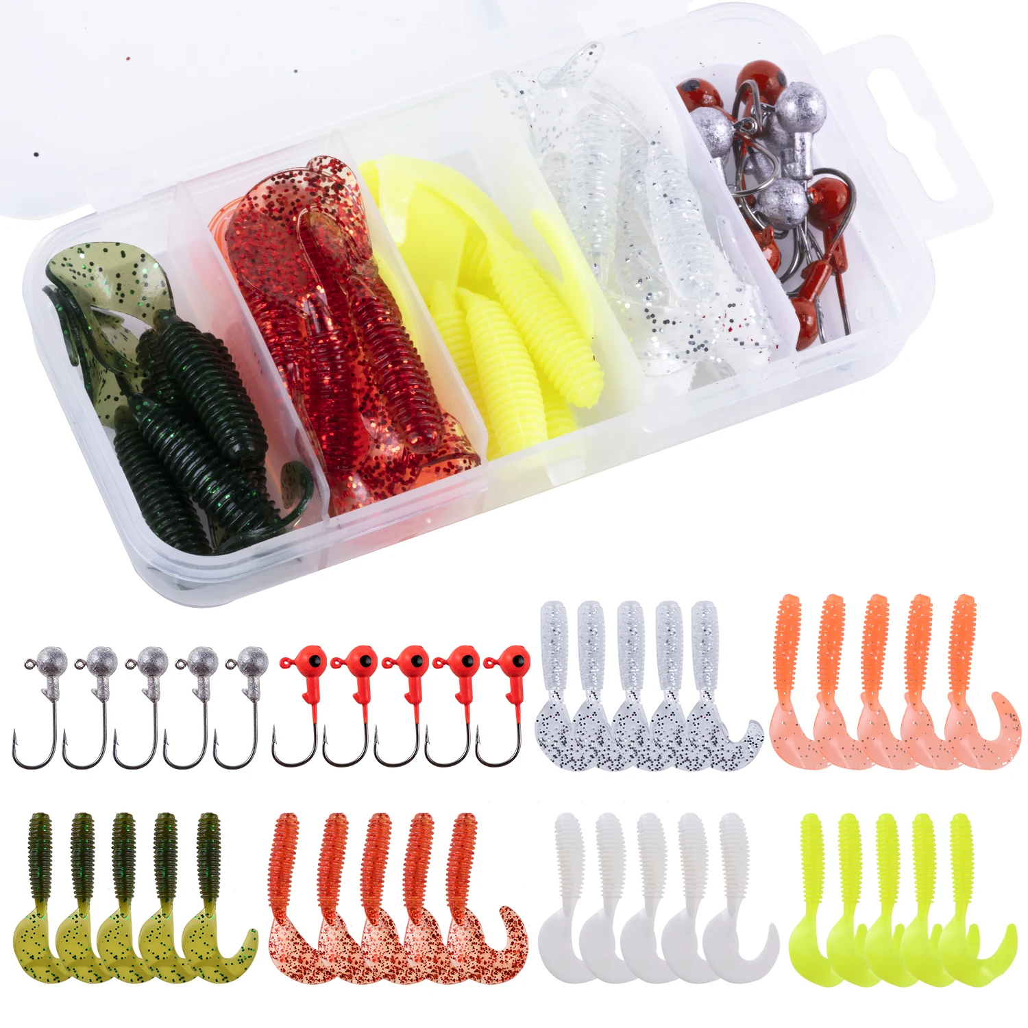 Goture 40 teile/los Weicher Köder Kit Weiche Angeln Köder 5cm 0,7g Jig Kopf  Haken 3,2 cm 3,5g angeln Haken mit Angeln Tackle Box Pesca - AliExpress