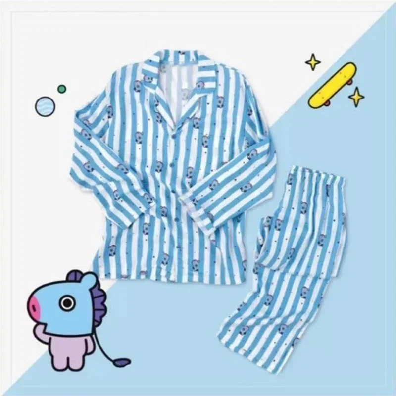 Print Women's Striped Cartoon Cute Pajamas Set Top Shirts Pants Kawaii Homewear Suit Female Spring Summer Korean Sleepwear Suits