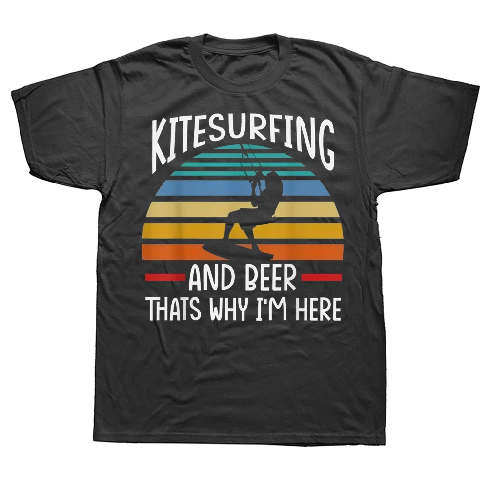 Kitesurfen und Bier, deshalb bin ich hier. Kite Kitesurf Streetwear T-Shirt, Humor-T-Shirt, lockere Passform, für Männer und Frauen, kurzärmelig