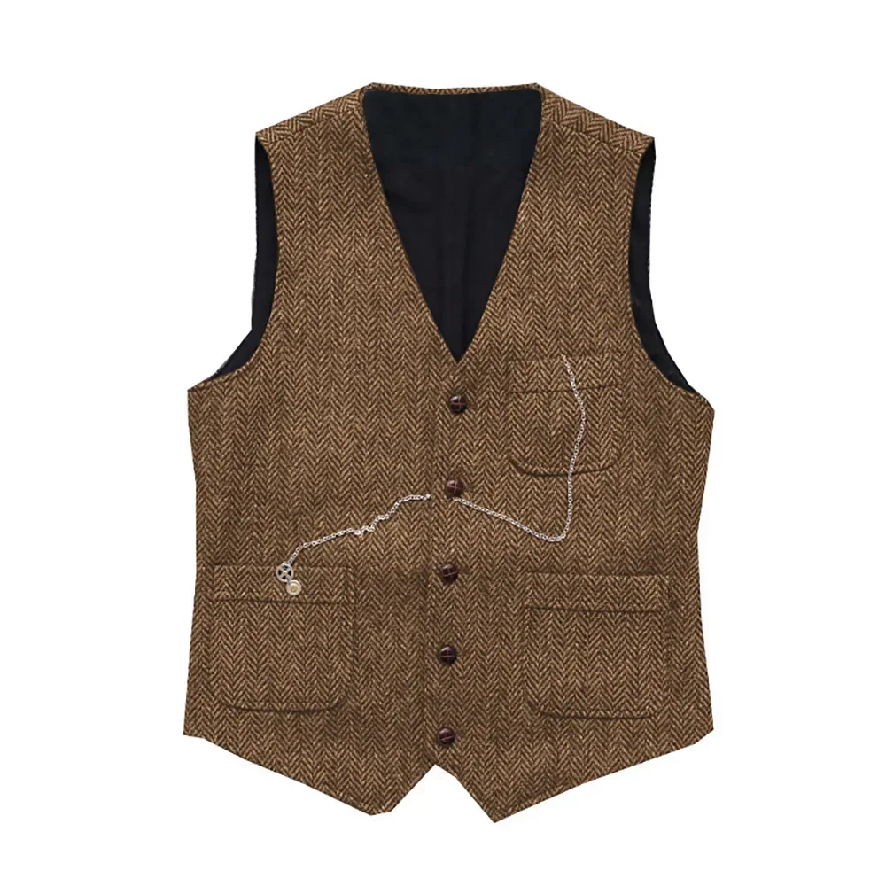 

Men's Suit Formal V Neck Wool Green Herringbone Tweed Casual Waistcoat Formal Business Vest Groomman For Wedding
