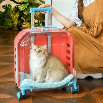 Transparent Cat Stroller 4 Wheels Sturdy Cheap Transport Stroller Cat Puppy Carrier Trolley Case Luxury Pets Supplies Outdoor