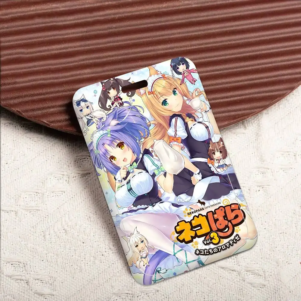 귀여운 애니메이션 N-Nekopara ID 카드 홀더 끈걸이 소녀 도어 카드 케이스 걸이줄 여성 배지 홀더 넥 스트랩 명함