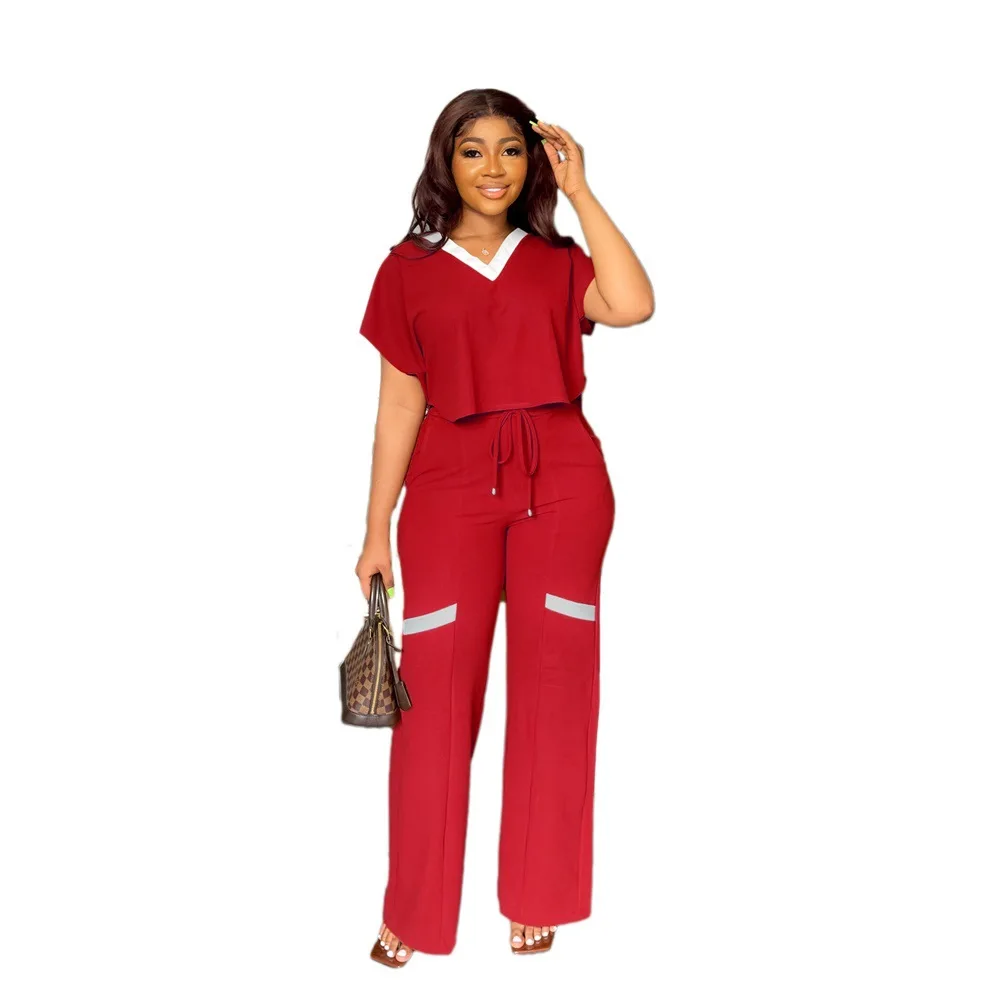 Autumn Women's Suit Fashion Casual Short-Sleeved T-shirt Sports Suit Straight Pants Temperament Elegant Commuter Two-Piece