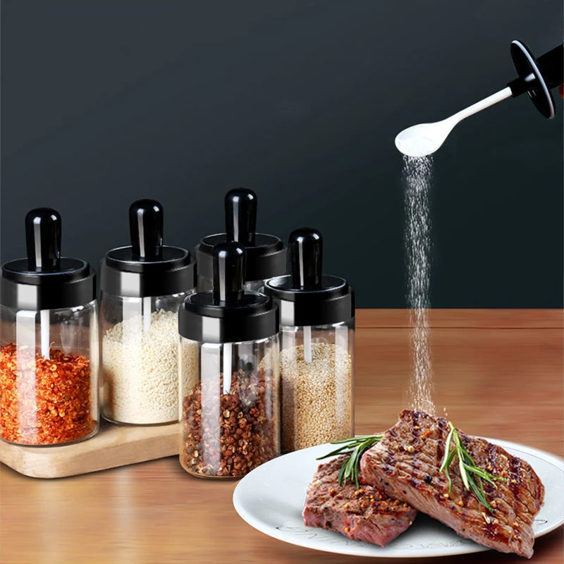 New 6PC Jars for Spices Salt and Pepper Shaker Seasoning Jar Spice Organizer Outdoor Barbecue Condiment Kitchen BBQ Gadget Tool