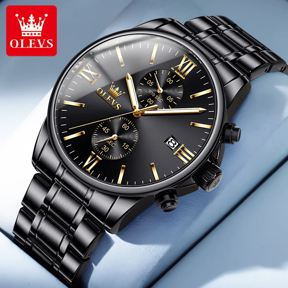 OLEVS 2886 Men's Watches Black Stainless steel High Quality Multifunctional Small Dial Watch Man