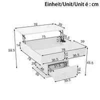 Table basse à hauteur réglable avec éclairage LED, rangement multifonctionnel haute brillance pour le bureau 5