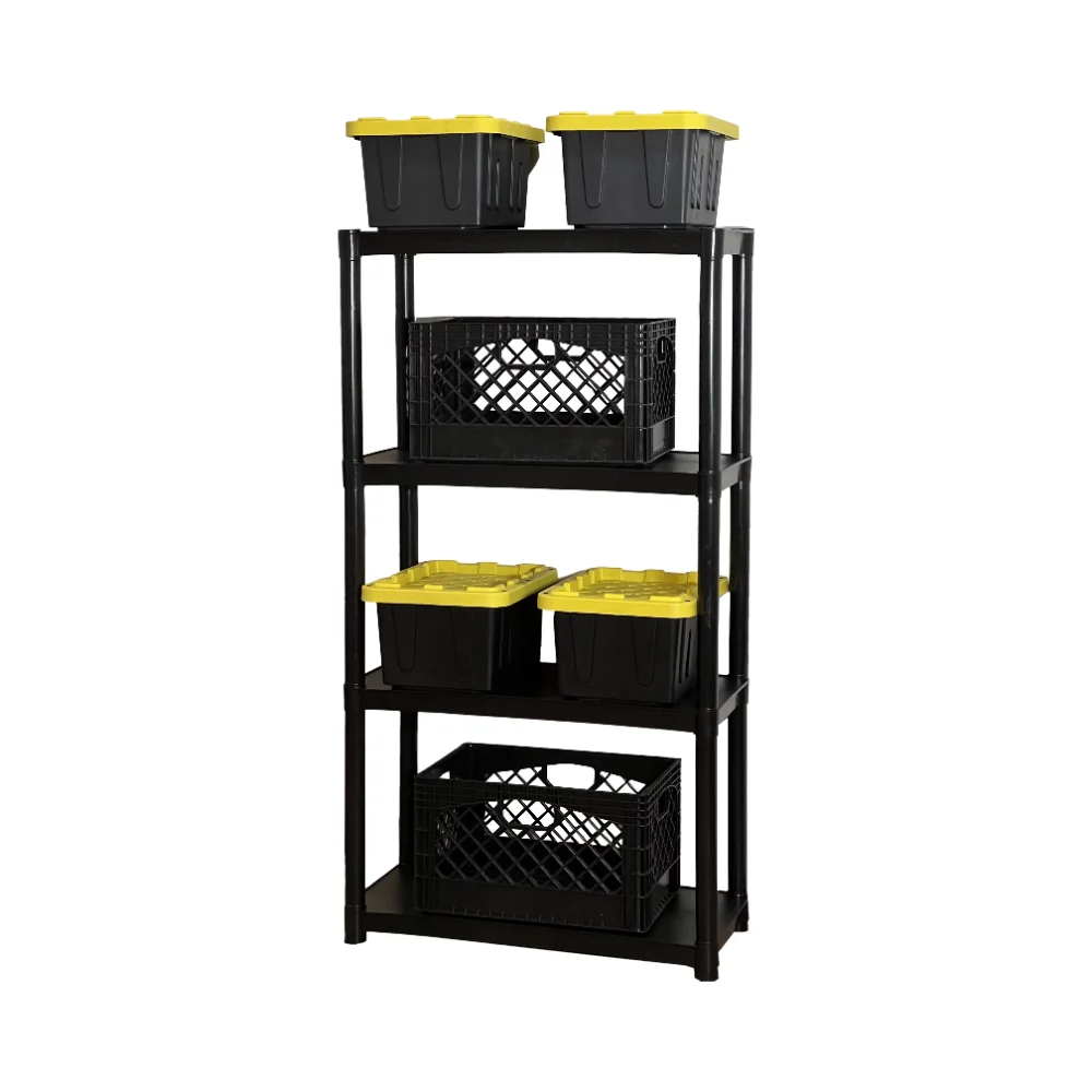 

Новый отдельно стоящий пластиковый стеллаж для хранения Juggernaut с 4 полками, черный, объем 280 фунтов