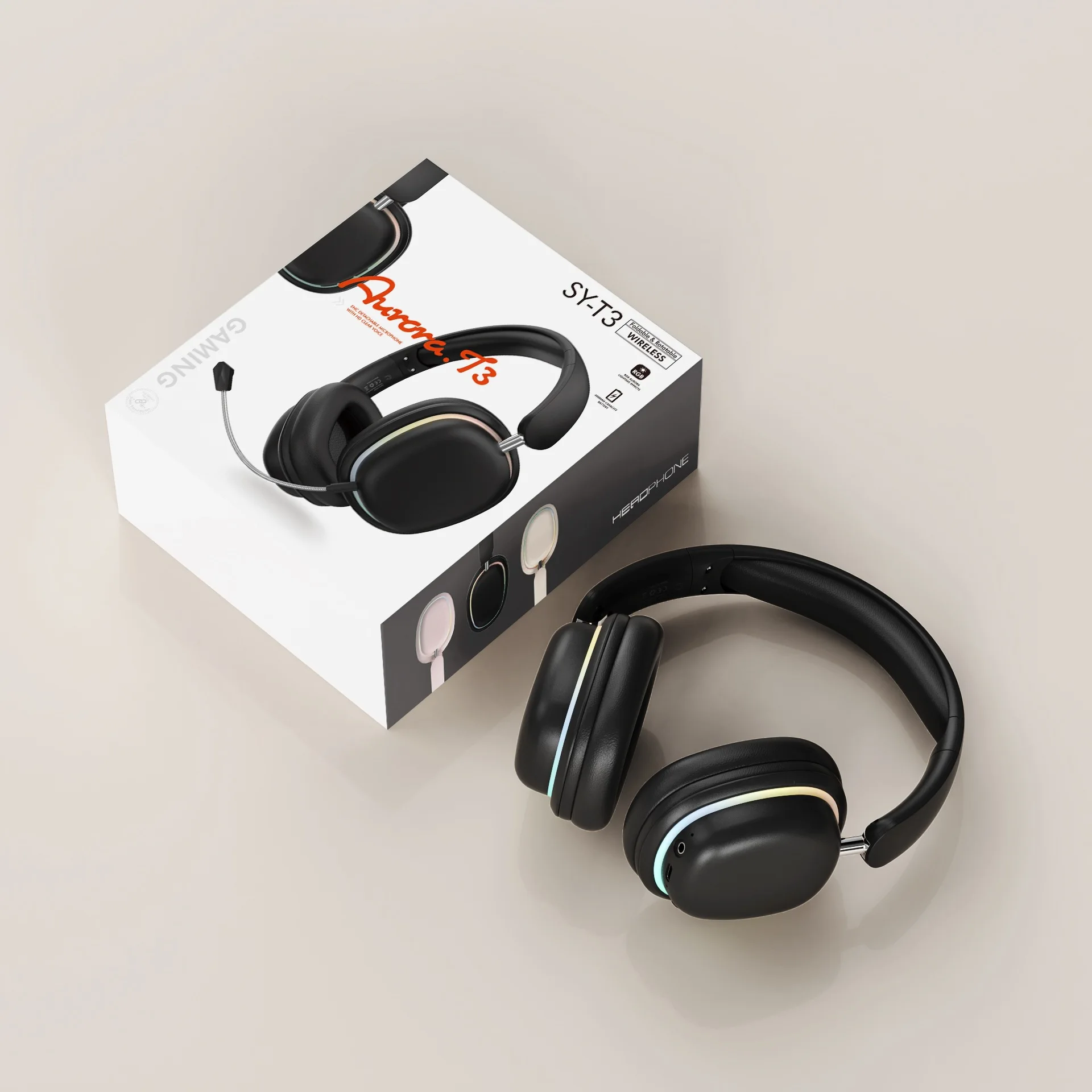 Bluetooth RGB Aurora Headset with Detachable Mic 360