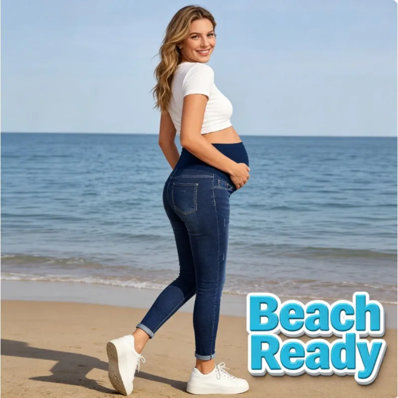 Pregnant Women's High Waisted Elastic Jeans Abdominal Maternity Pants Postpartum Casual Wear Autumn Winter Jeans