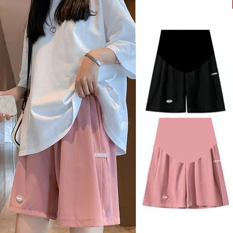 Maternity Summer Plus Size High Waist Pants For Pregnant Women Maternity Wide Leg Loose Shorts Ladies Pregnancy Capris 2