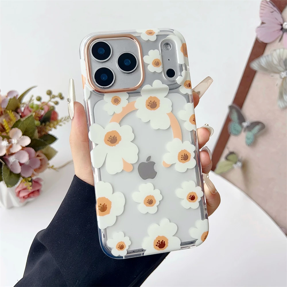 Floral Magnetic Clear Phone Case with MagSafe Wireless Charging Compatibility