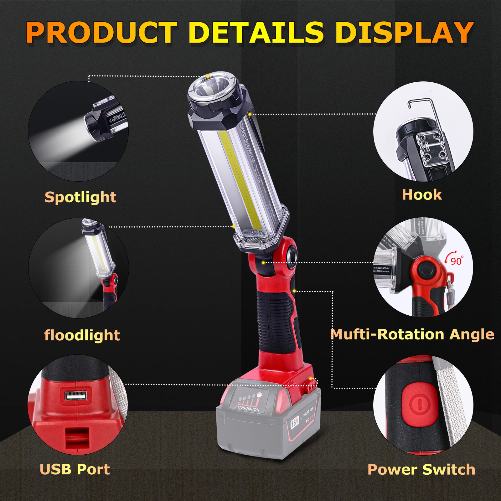 LED Work Light for Milwaukee 14.4V-18V Lithium Battery 2000LM Max USB Flashlight New Portable LED Flashlight led flashlight led work light work light