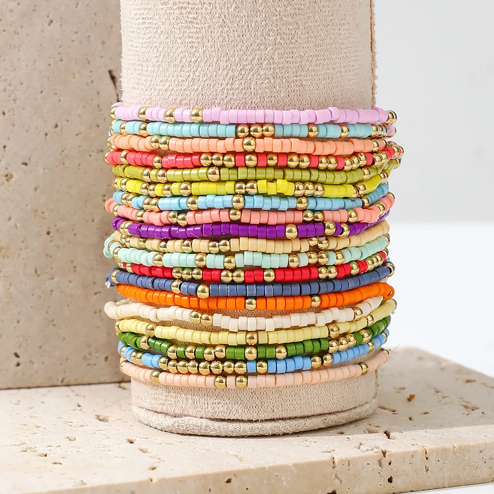 Bohemian Style Beaded Bracelet Set For Women Colorful Beads Stretchy Strand Chain Bangle Girls Summer Beach Vacation Jewelry - Image 2