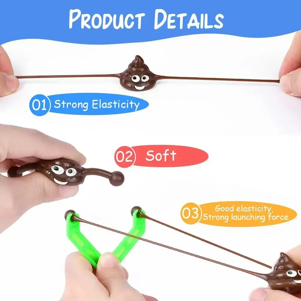 12pcs Mini Rubber Slingshot Poop Slingshot Toy Flying Poop Toys Smiling Stretchy Toy Stress Relief Gift Kids Adult Party