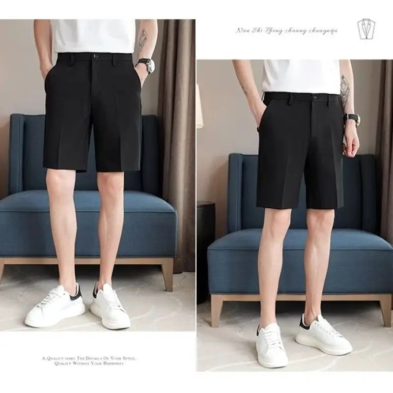 2024 New Summer Minimalist Casual Business Fashion Solid Color Versatile Slim Fit Straight Tube High-end Suit Shorts for Men