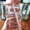 2L Water Bottle With Straw Large Capacity Sports Water Bottle Travel Fitness Sports Portable Drinking Bottles With Time Marker 2