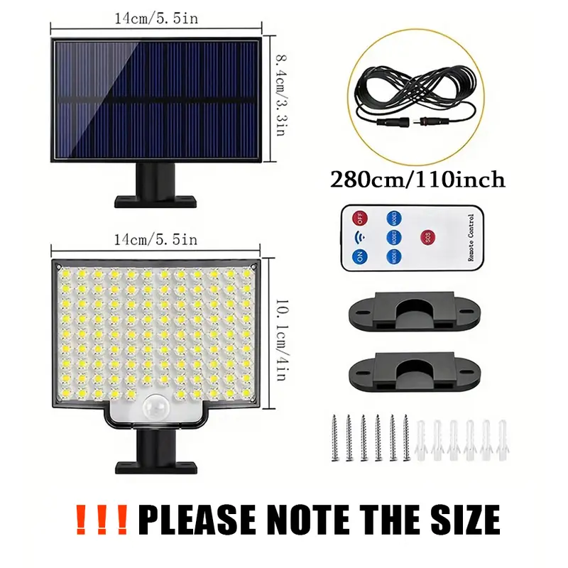 106LED Solar Outdoor Lights Motion Sensor Remote Wall Flood Lamp Security Waterproof Patio Garden Garage Fence Pathway Lighting - Image 6