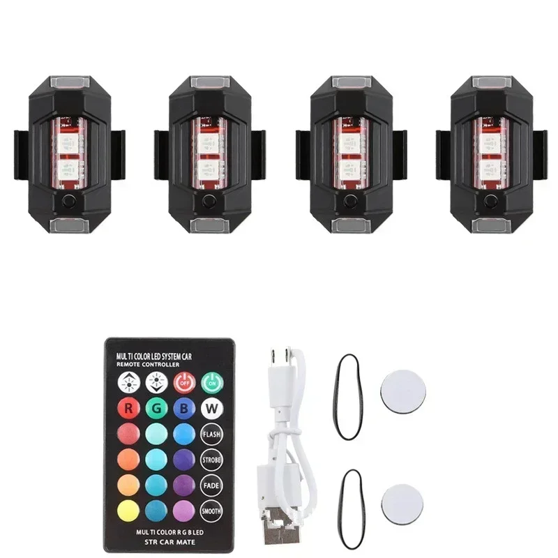 Feux LED RGB pour Drone - Lot 2/4 Lampes + Télécommande - Mini Stroboscope Anti-Collision