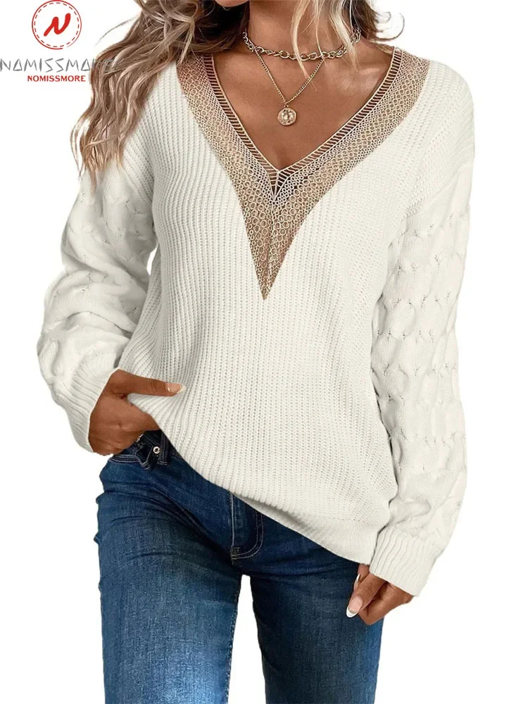 Casual Solid Patchwork Flounce V Neck Sweaters(3 Colors)