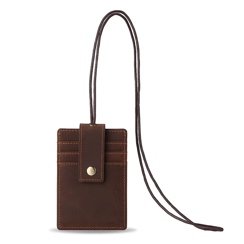 Jeemns Multifunctional Card Holder Genuine Leather Cowhide Business Work Name Card Case Id Badge Lanyard Holder Rope