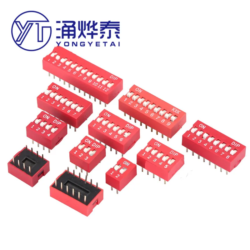 

YYT 10PCS Slide Type DIP Switch DS-1 2 3 4 5 6 7 8 9 10 12P 2.54mm Position Way DIP Red Pitch Toggle Switch Red Snap Switch
