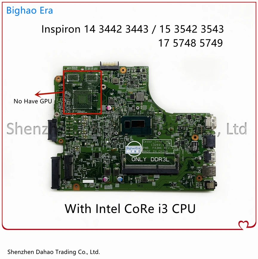 Laptop Motherboard 132691 Fx3mc para Dell Inspiron 15 3542 3543 17 5748 5749 com Intel i3 i5 i7 Cpu Ddr3 Cn: 0hrg70 06yprh