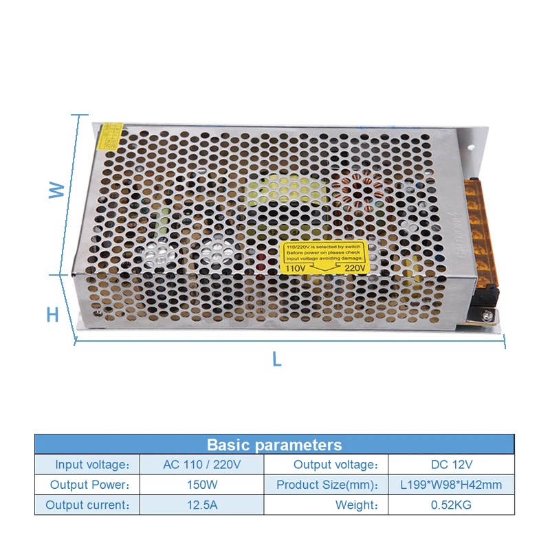 110/220V AC 12V 12.5A 150W 변환기 스위치 모드 전원 공급 장치 LED 조명 변압기 드라이브 어댑터 AC/DC 동봉 SMPS