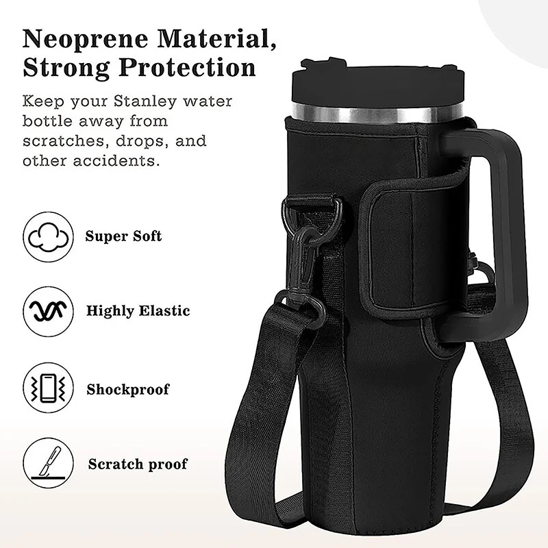 

Water Bottle Cover Bag Pouch With Adjustable Straps Neoprene Water Pouch Holder Shoulder Strap Black Bottle Carrier Insulat Bag