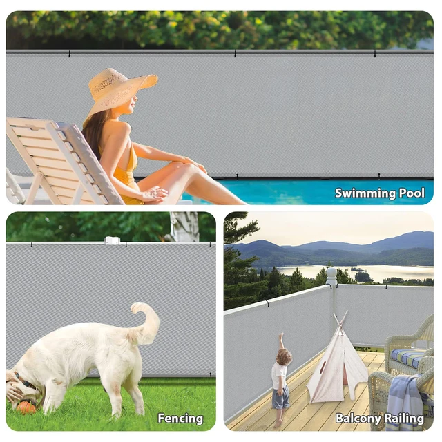 Panno parasole per balcone, telo opaco protettivo UV per balcone, tessuto parasole per - Patio esterno, recinzione da giardino, veranda, grigio 6