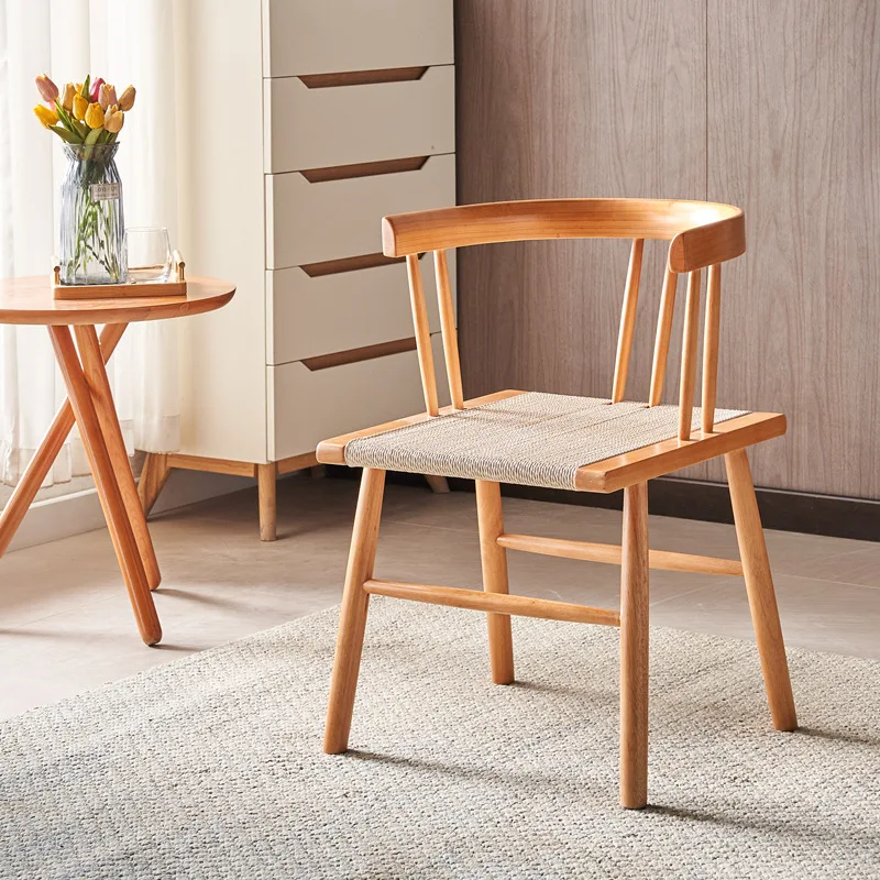 

Nordic medieval dining chairs, Japanese dining tables, chairs, backrest chairs, solid wood household small unit rope woven chair