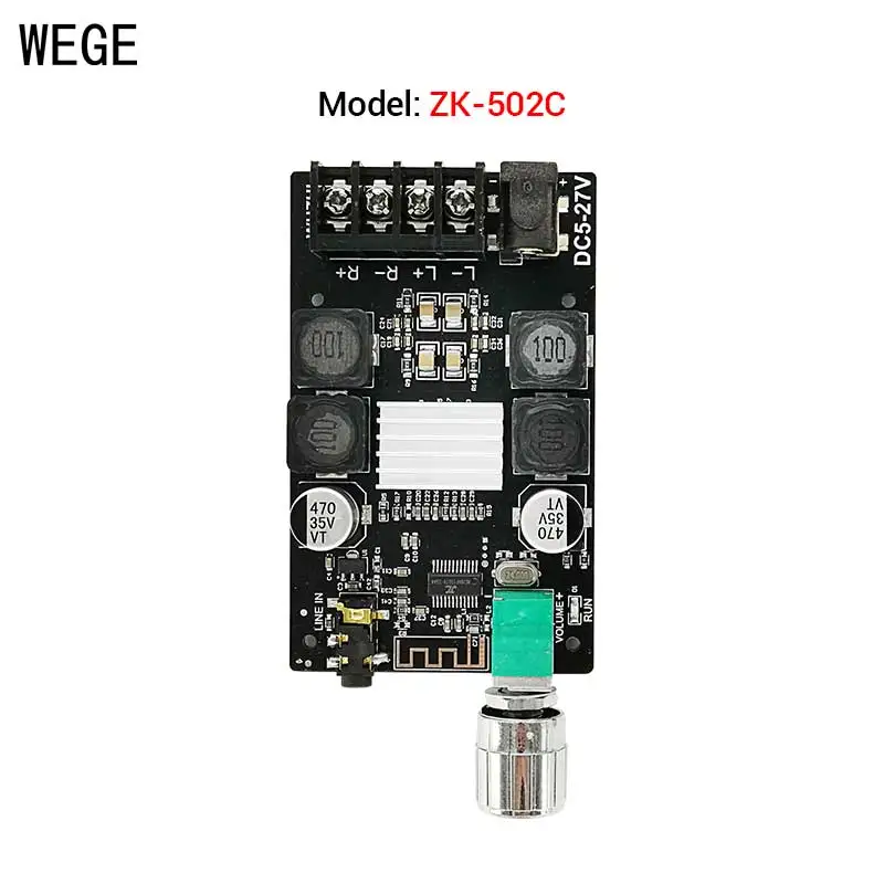 WEGE 디지털 오디오 전력 증폭기 보드 AMP 스테레오 2.0 채널 AUX Wuzhi 오디오, 50W x 2 100W x 2 ZK-502C 1002, HIFI TPA3116D2 BT5.0