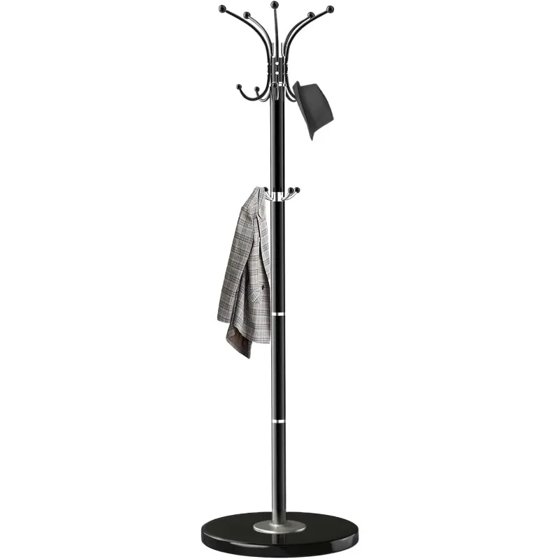 Coat Rack with Natural Marble Base, Metal Freestanding Coat Rack with 14 Hooks, Coat Rack Stand for Hanging Scarf, Bag, Jacket