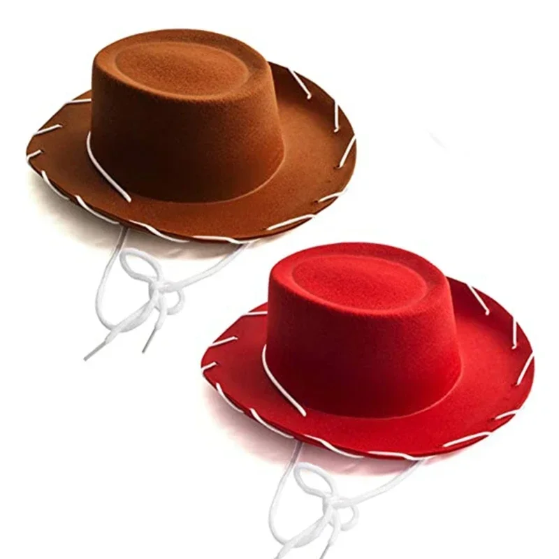 Brown Red Felt Woody Cowboy Hat for Children Adjustable Western Big Brimmed Cowboy Cap Outdoor Sports Climbing Wilderness