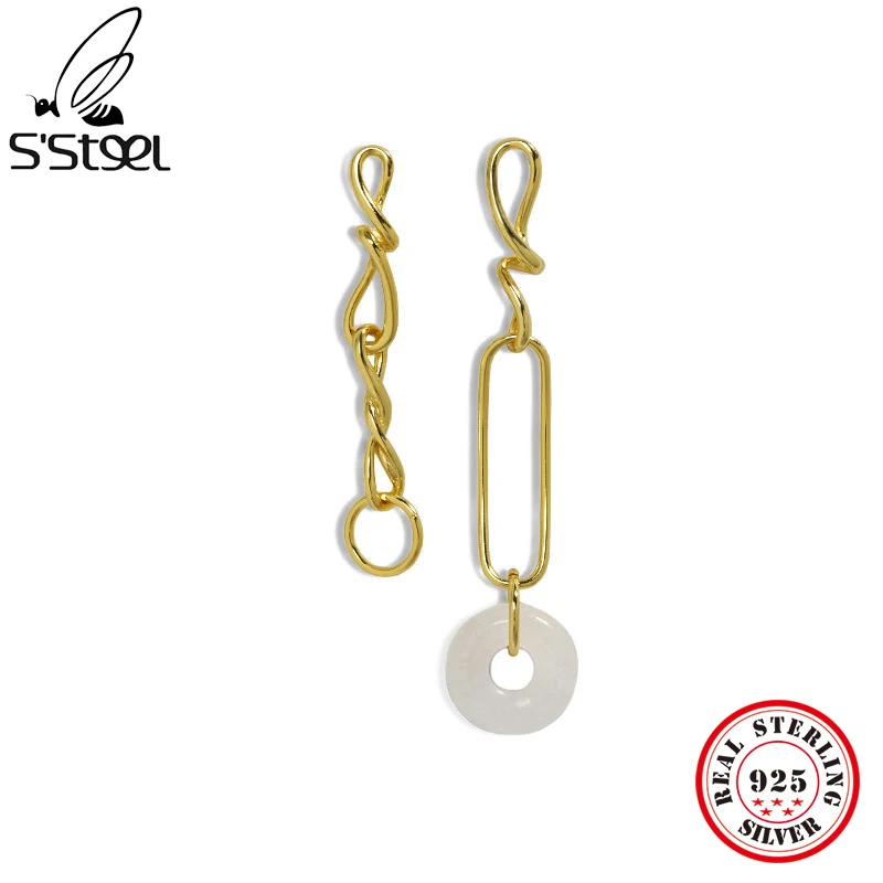 

S'STEEL 925 Sterling Silver White Crystal Drop Earrings Gift For Women Kpop Irregular Earrings Luxury Perforation Fine Jewelry