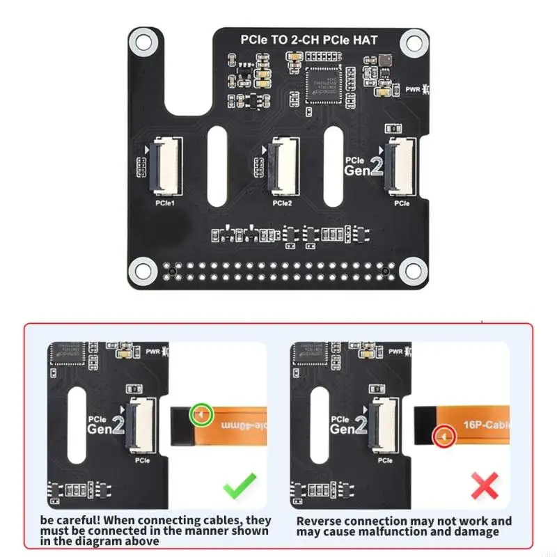 2 Channel PCle Extension Card PCIe to 2CH PCIe FFC HAT 16PIN For RPi 5 Compatible and Developers and Hobbyists