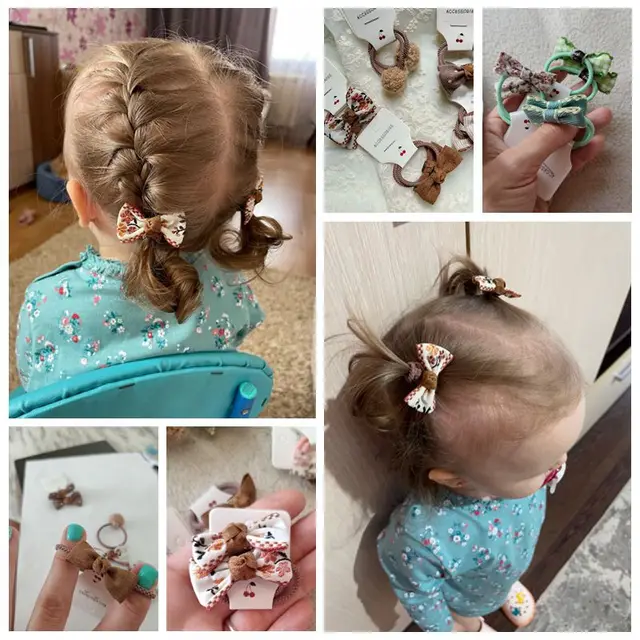 10Pcs/Lot Sweet Hair Band Girls Hair Ties Bows Elastic Rubber Band Flower Small Ball Scrunchies Baby Kids Hair Accessories 6