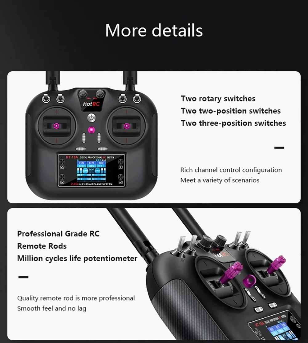 Drone avec télécommande F-10A, M1/M2 1000mAh, double circuit, main gauche/droite