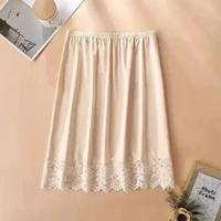 Sous-jupe mi-longue en modal pour femmes, demi-glissement respirant avec bordure en dentelle pour un usage quotidien, jupon antistatique sous la robe 3