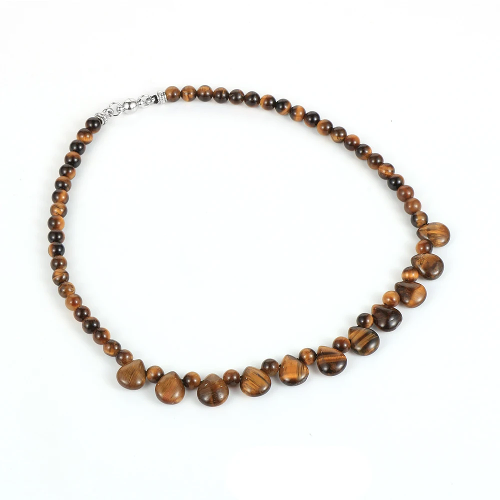 

Women Natural Stone Necklace Gemstone Drop Statement Fluorite Opal Turquoises Tiger Eye Beaded Necklaces BOHO Jewelry for Men