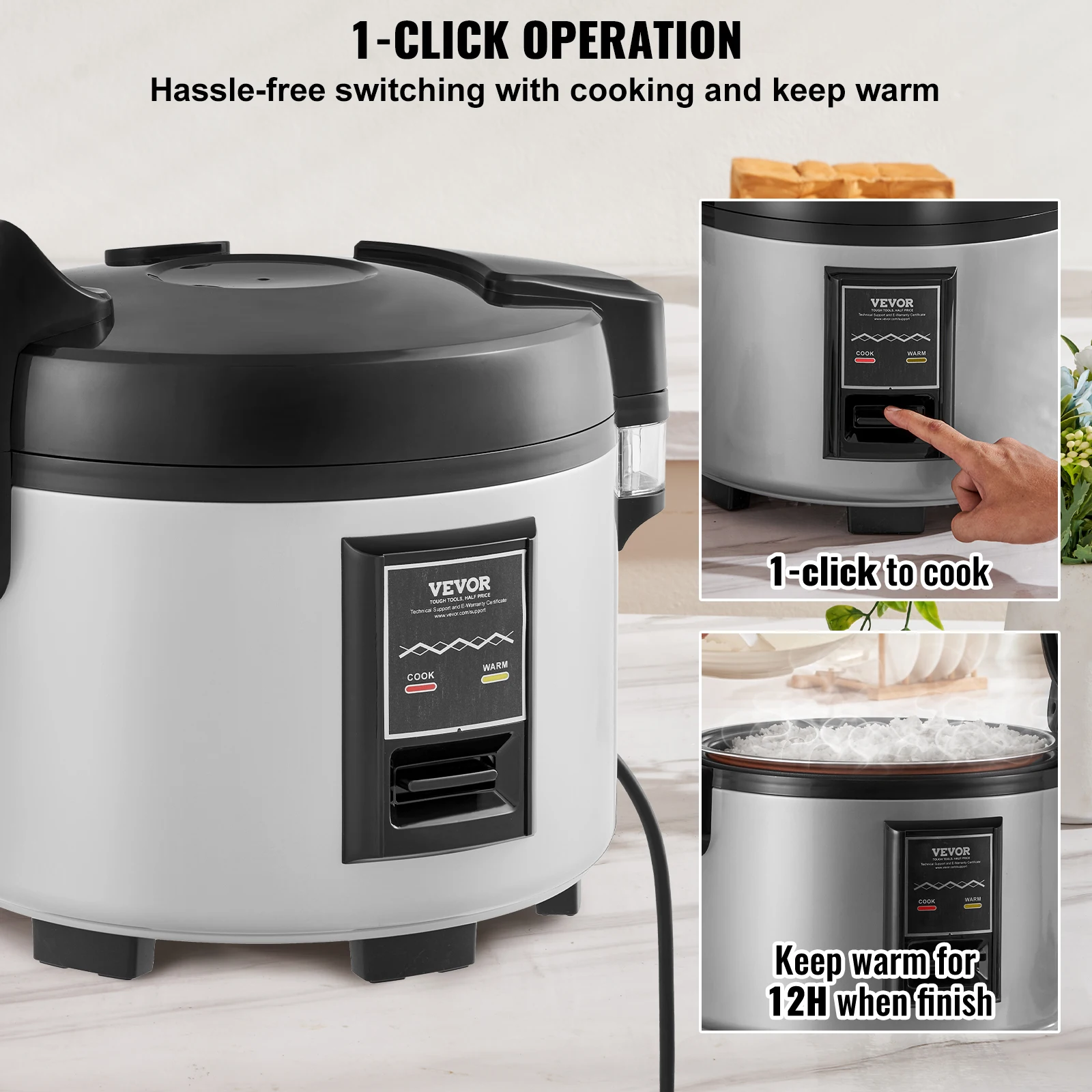 VEVOR Commercial Rice Cooker, 15L Large Rice Cooker and Warmer with Nonstick Inner Pot, Fast Cooking and 12-Hour Keep Warm 6