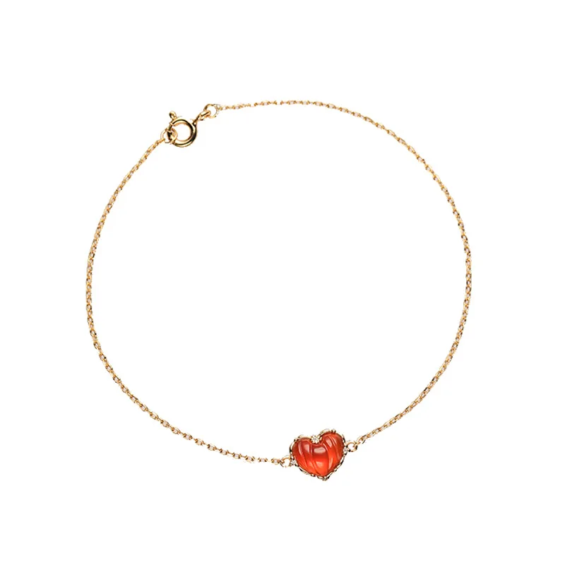 Silvology Genuine 925 Sterling Silver Red Agate Heart Bracelets for Women Vintage Sweet Texture Zircon Bracelets Fine Jewelry