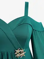 ROSEGAL Plus Size Cold Shoulder Sheer Mesh Flare Sleeves Tops Women's Autumn Costume Green Casual Blouses - Image 3