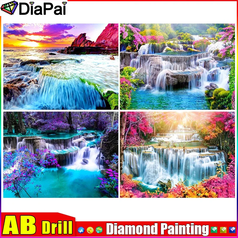 

DIAPAI AB 5D DIY Full Diamond Embroidery"Waterfall Flower Tree Scenery "Diamond Painting Cross Stitch Rhinestone Home Decoration
