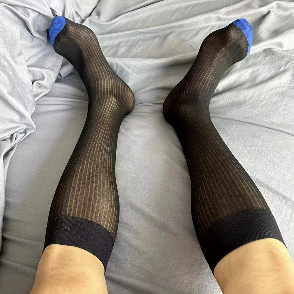 

1 Pairs Mens Ultra Thin See-Through Dress Socks Breathable Business Socks Long Knee Stockings Clubwear Erotic Lingerie Hosiery