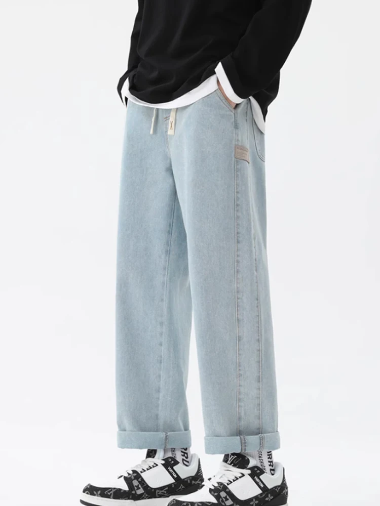 Description Picture 4 of itemGuochao elastic waist jeans men and women 2024 new loose straight leg trousers high street Chao brand casual pants