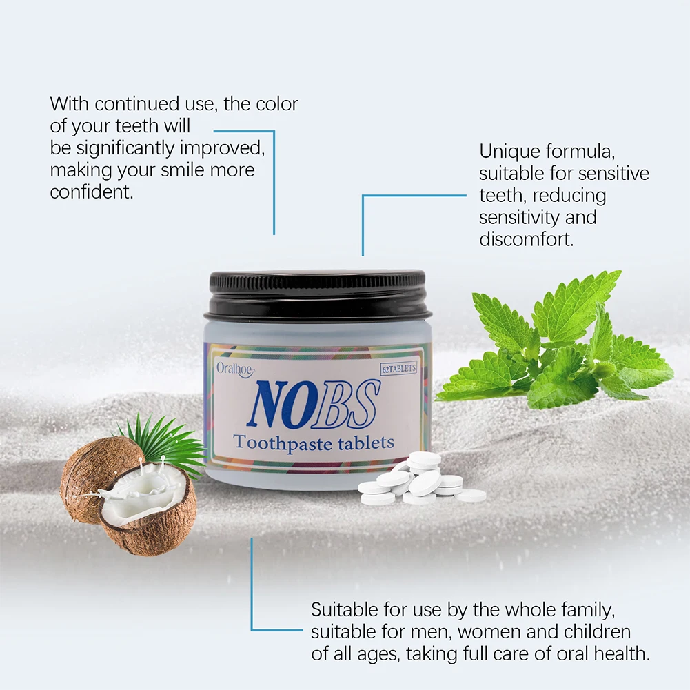 NOBS Toothpaste Tablets Nano Hydroxyapatite Flouride Free Eco & Travel Friendly Teeth Whitening Fresh Remove Smoke Stains