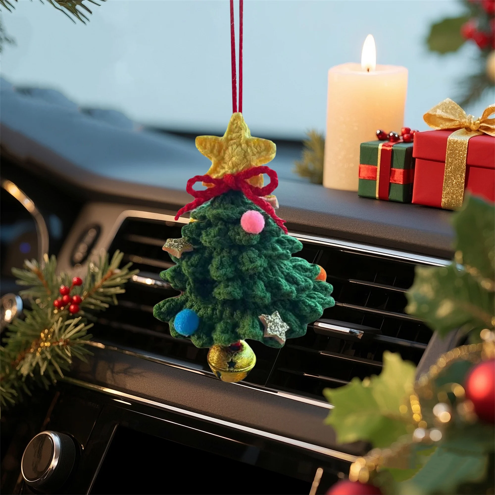 Car Rearview Mirror Charms Cute Crochet Christmas Tree Hanging Decorations Small Ornaments