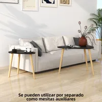Homcom Lot de 2 Tables basses Table gigogne moderne Tables d'appoint Pieds en bois de pin pour salon chambre Naturel 6