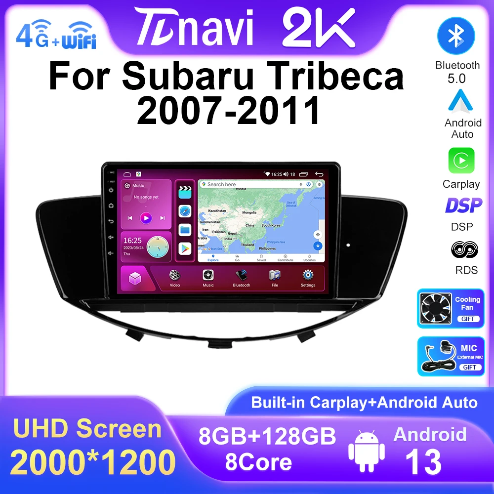 

2K Screen For Subaru Tribeca 2007 - 2011 Car Multimedia Radio Playe Wireless Carplay GPS Navigation Android 13 No 2Din 5G Wifi